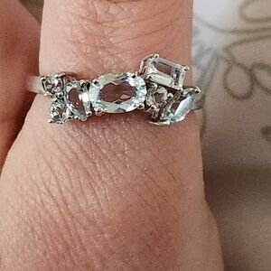 1.72ctw Mix Shapes Brazilian Aquamarine Sterling Silver Band Ring #2